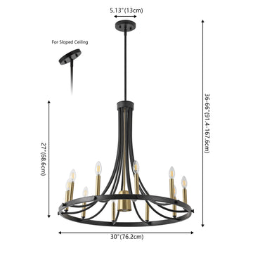 Dante Modern Iron Adjustable Wagon Wheel LED Chandelier with Downlight - JONATHAN Y
